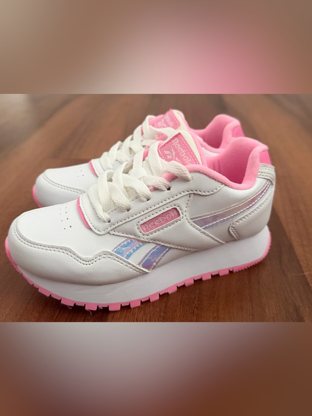 Reebok Kids Classic White and Pink Sneakers, 13c